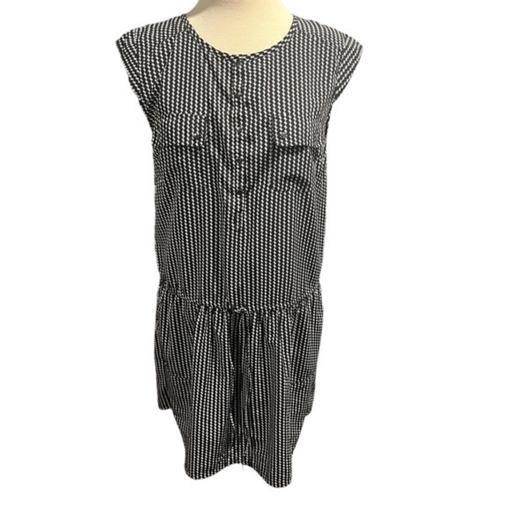 Casion Black White Geometric Diamond Print Drop Waist Sleeveless‎ Dress Med #156